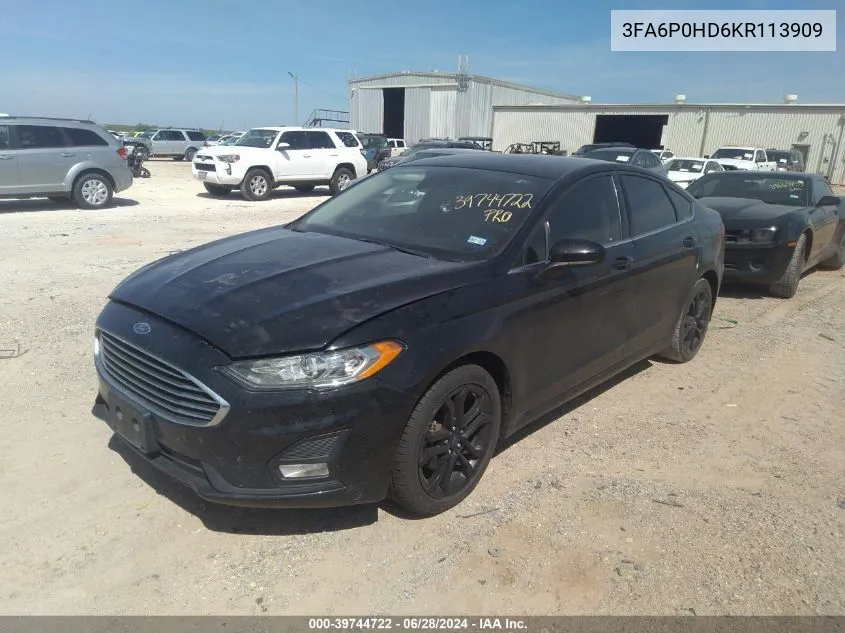 2019 Ford Fusion Se VIN: 3FA6P0HD6KR113909 Lot: 39744722