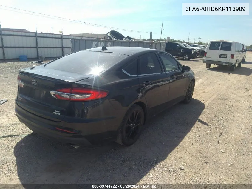 2019 Ford Fusion Se VIN: 3FA6P0HD6KR113909 Lot: 39744722