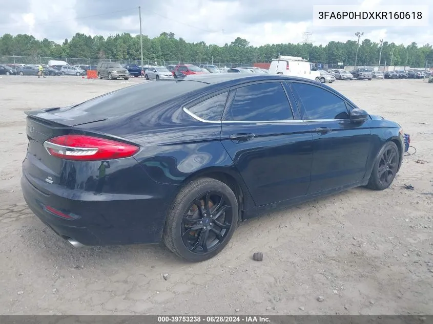 2019 Ford Fusion Se VIN: 3FA6P0HDXKR160618 Lot: 39753238