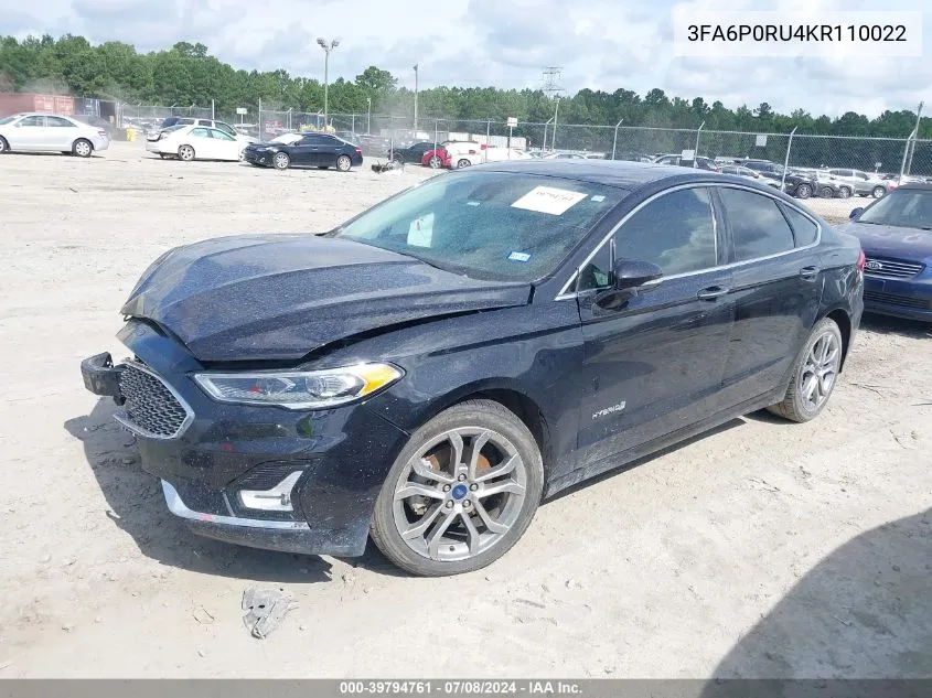 2019 Ford Fusion Hybrid Titanium VIN: 3FA6P0RU4KR110022 Lot: 39794761