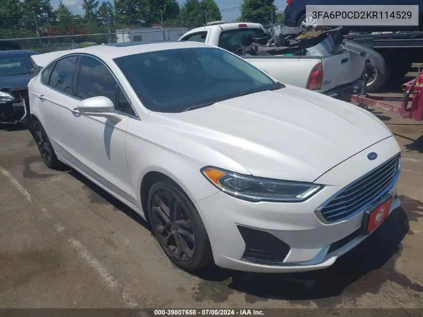 2019 Ford Fusion Sel VIN: 3FA6P0CD2KR114529 Lot: 39807658