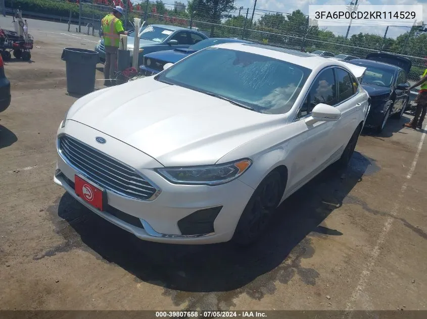 2019 Ford Fusion Sel VIN: 3FA6P0CD2KR114529 Lot: 39807658