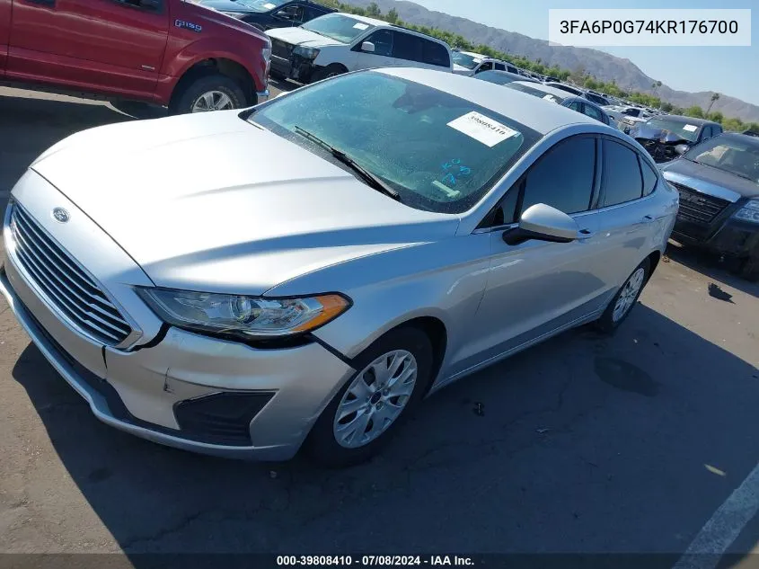 2019 Ford Fusion S VIN: 3FA6P0G74KR176700 Lot: 39808410