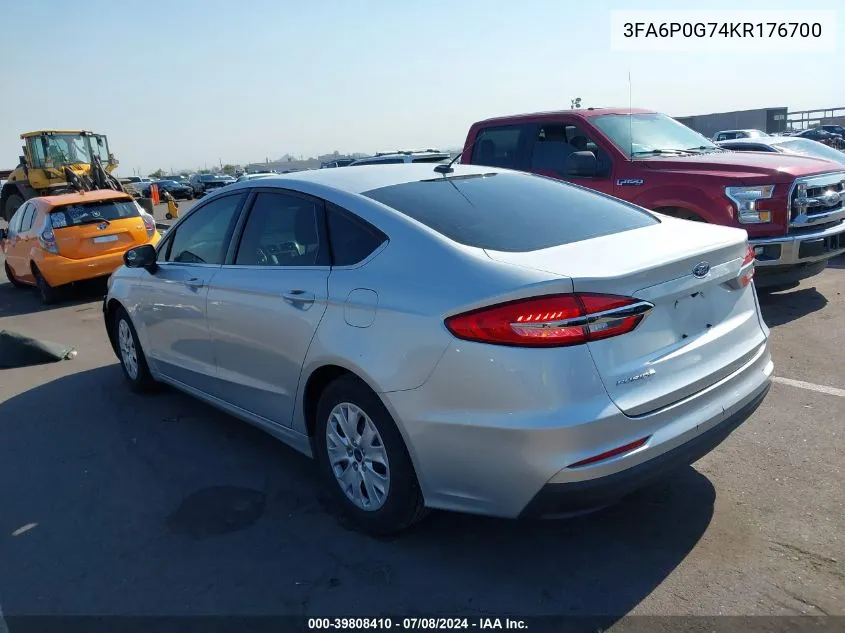 2019 Ford Fusion S VIN: 3FA6P0G74KR176700 Lot: 39808410