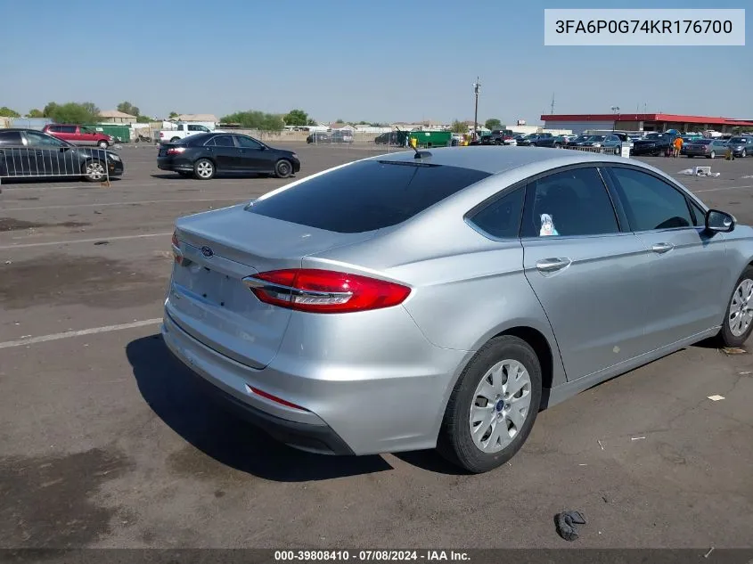 2019 Ford Fusion S VIN: 3FA6P0G74KR176700 Lot: 39808410