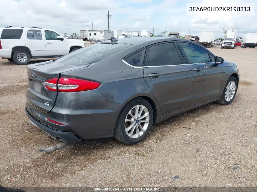 2019 Ford Fusion Se VIN: 3FA6P0HD2KR198313 Lot: 39830264