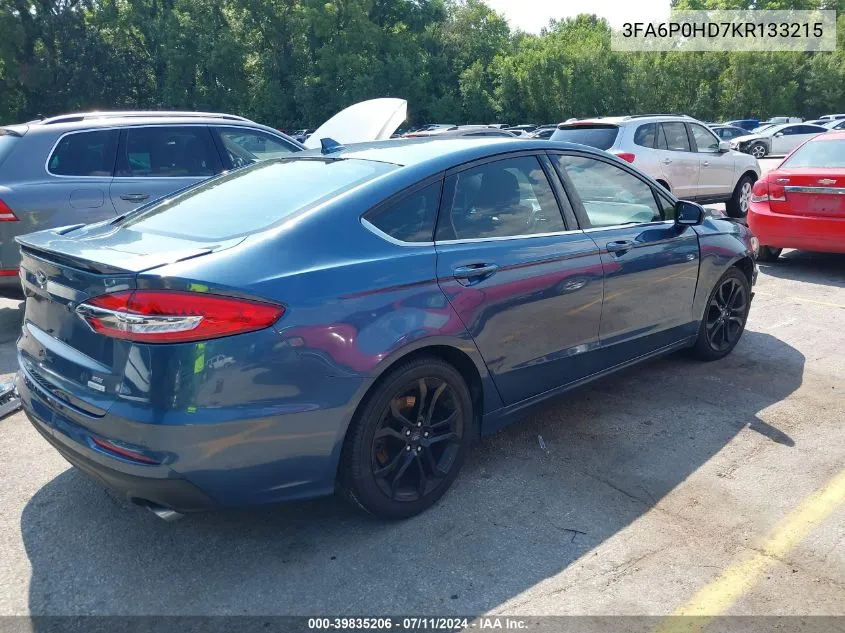 2019 Ford Fusion Se VIN: 3FA6P0HD7KR133215 Lot: 39835206