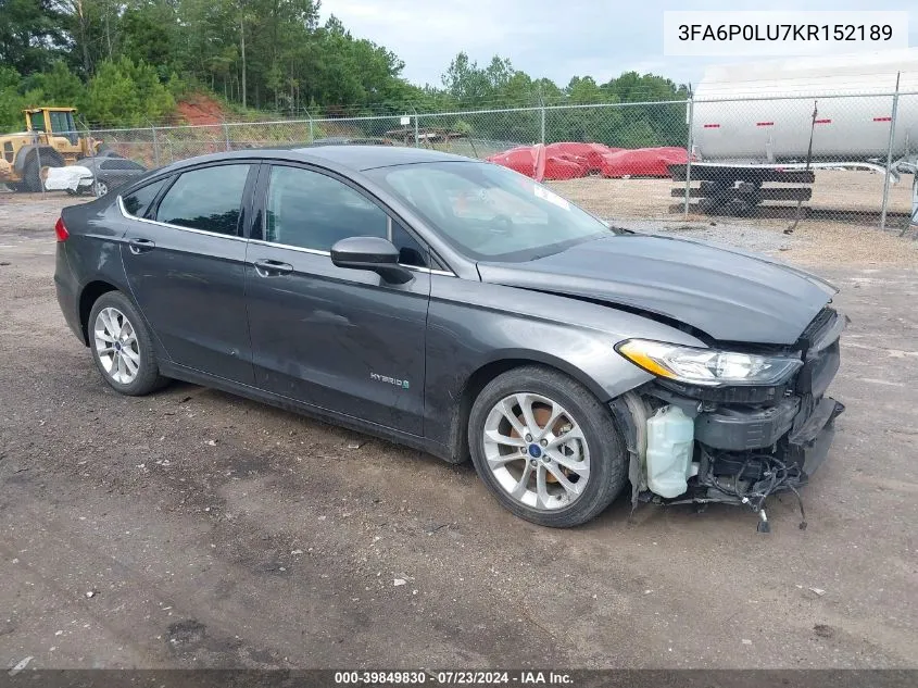 2019 Ford Fusion Hybrid Se VIN: 3FA6P0LU7KR152189 Lot: 39849830