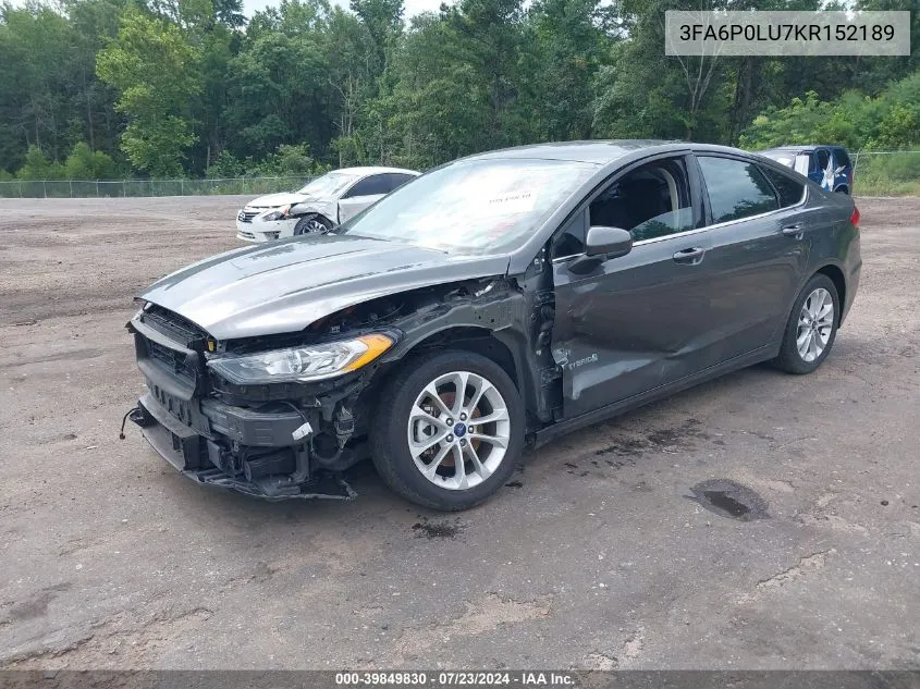 2019 Ford Fusion Hybrid Se VIN: 3FA6P0LU7KR152189 Lot: 39849830