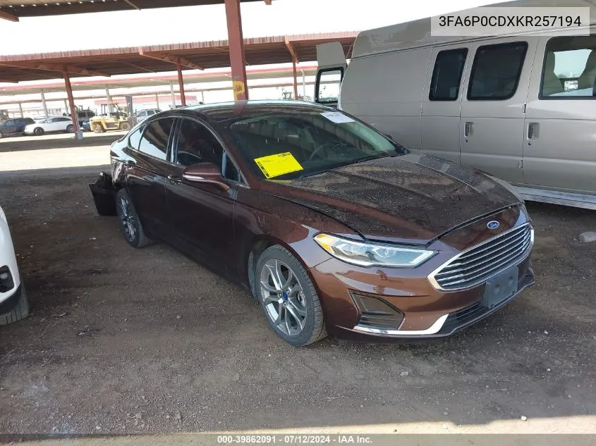 2019 Ford Fusion Sel VIN: 3FA6P0CDXKR257194 Lot: 39862091