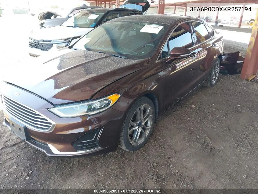 3FA6P0CDXKR257194 2019 Ford Fusion Sel