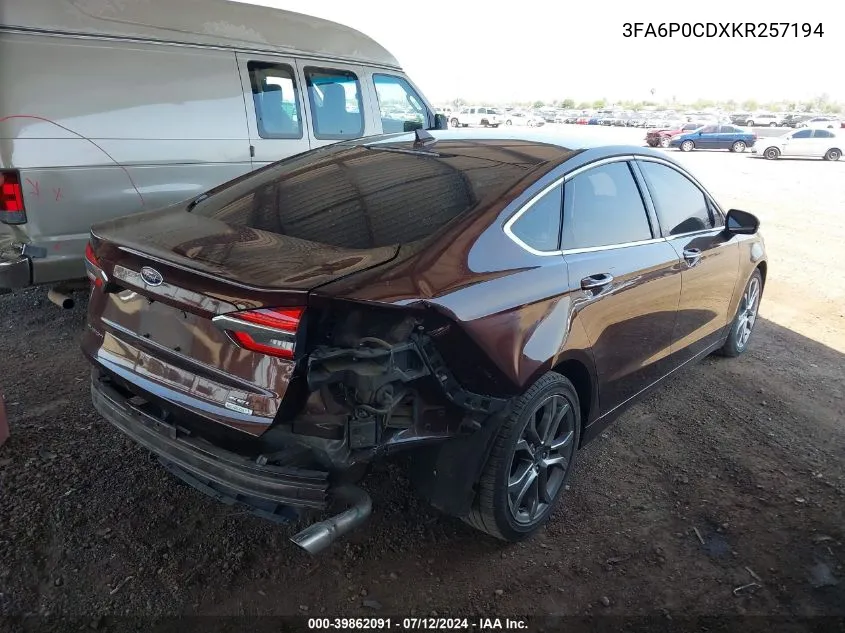 3FA6P0CDXKR257194 2019 Ford Fusion Sel