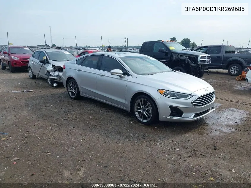 2019 Ford Fusion Sel VIN: 3FA6P0CD1KR269685 Lot: 39888963