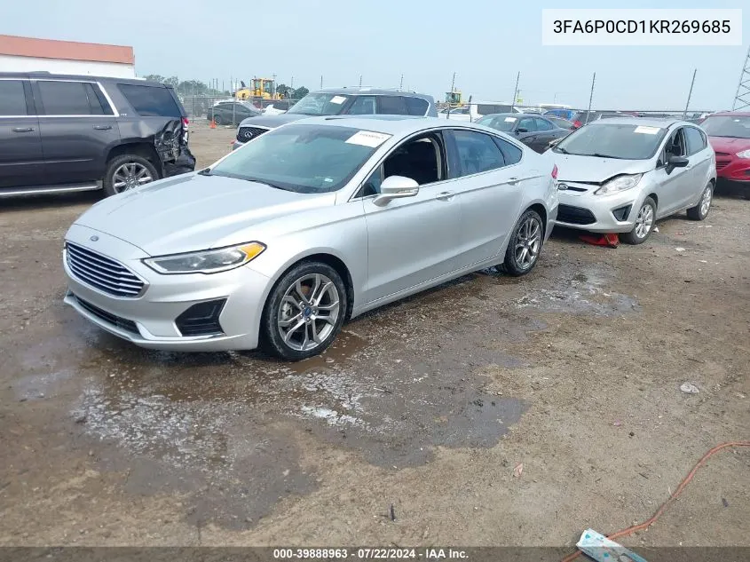 2019 Ford Fusion Sel VIN: 3FA6P0CD1KR269685 Lot: 39888963