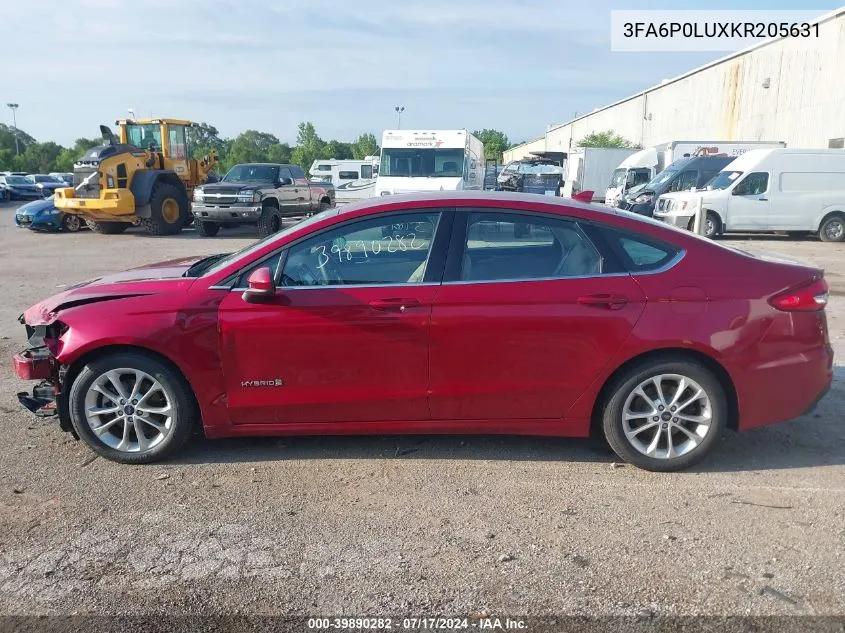 2019 Ford Fusion Hybrid Se VIN: 3FA6P0LUXKR205631 Lot: 39890282