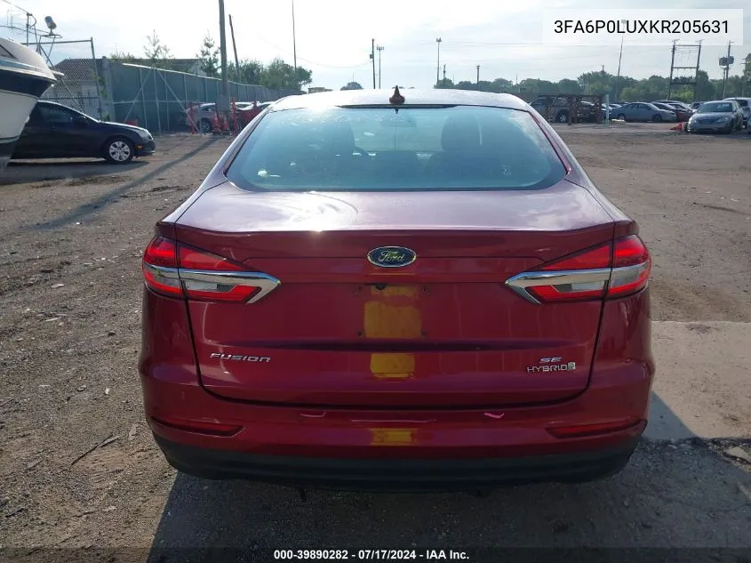 2019 Ford Fusion Hybrid Se VIN: 3FA6P0LUXKR205631 Lot: 39890282