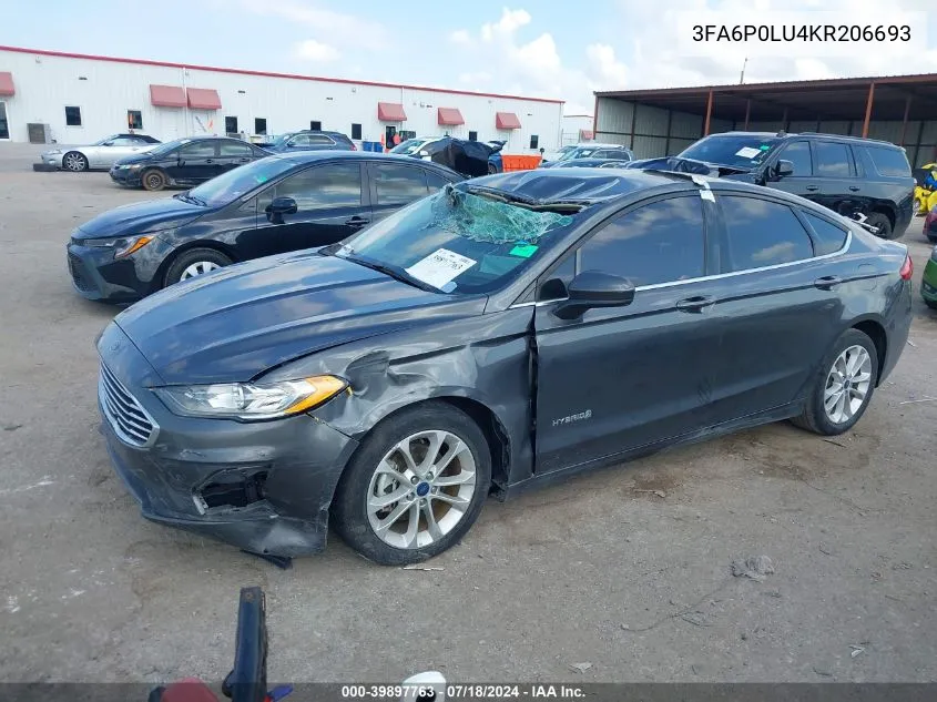 2019 Ford Fusion Hybrid Se VIN: 3FA6P0LU4KR206693 Lot: 39897763