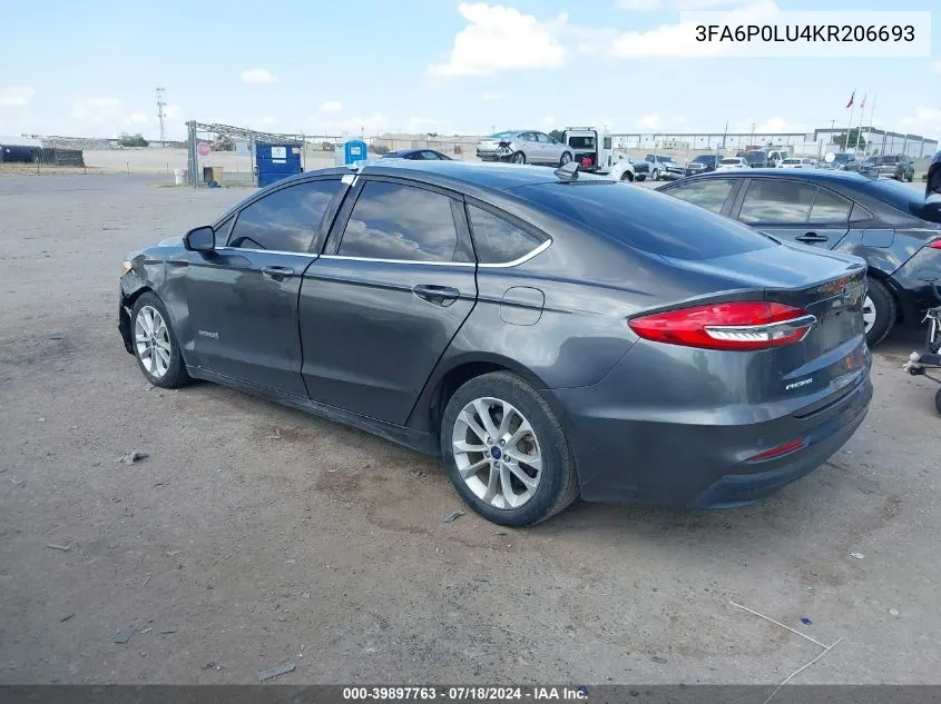 3FA6P0LU4KR206693 2019 Ford Fusion Hybrid Se