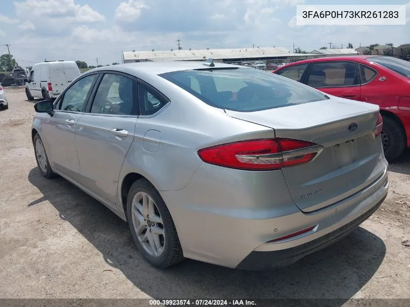 2019 Ford Fusion Se VIN: 3FA6P0H73KR261283 Lot: 39923574