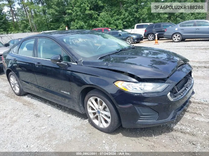 2019 Ford Fusion Hybrid Se VIN: 3FA6P0LU2KR188288 Lot: 39923581