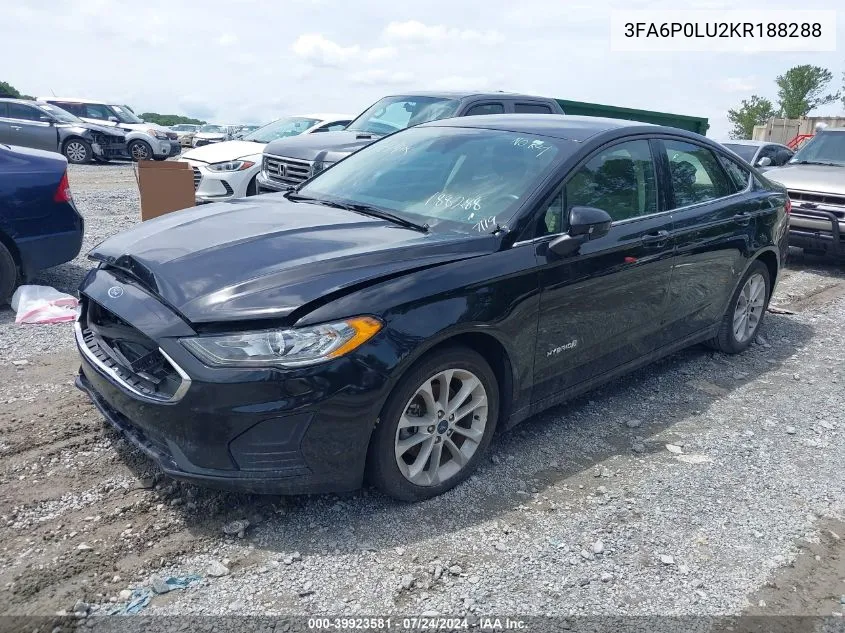 2019 Ford Fusion Hybrid Se VIN: 3FA6P0LU2KR188288 Lot: 39923581