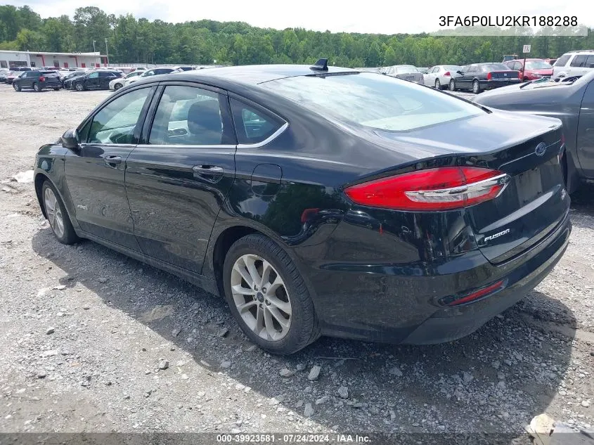 2019 Ford Fusion Hybrid Se VIN: 3FA6P0LU2KR188288 Lot: 39923581