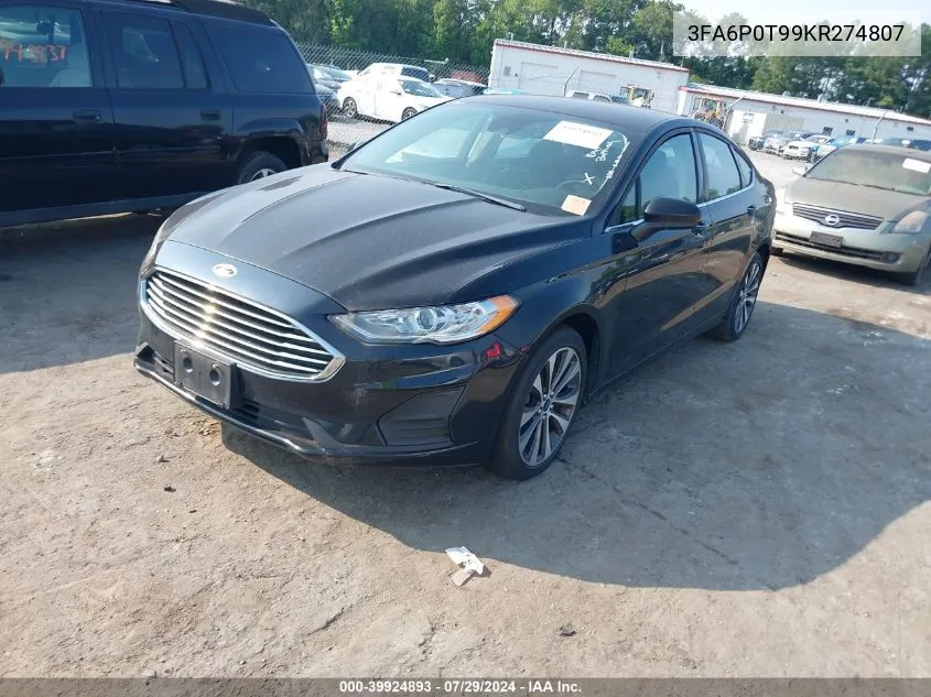 2019 Ford Fusion Se VIN: 3FA6P0T99KR274807 Lot: 39924893