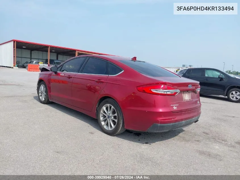 3FA6P0HD4KR133494 2019 Ford Fusion Se