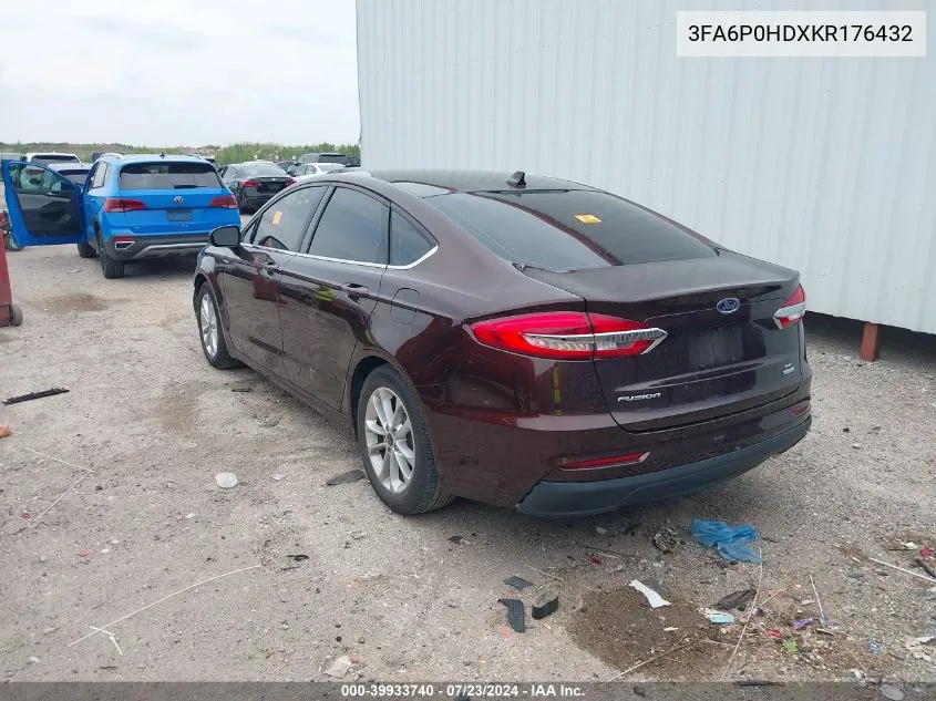 2019 Ford Fusion Se VIN: 3FA6P0HDXKR176432 Lot: 39933740