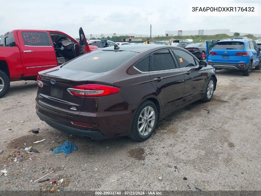 2019 Ford Fusion Se VIN: 3FA6P0HDXKR176432 Lot: 39933740