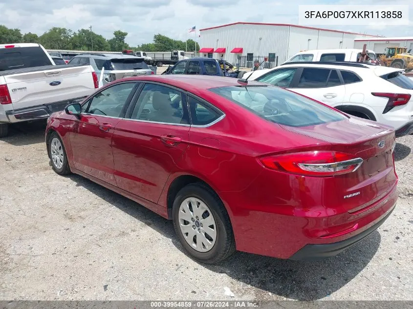 2019 Ford Fusion S VIN: 3FA6P0G7XKR113858 Lot: 39954859