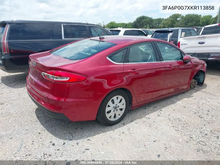 2019 Ford Fusion S VIN: 3FA6P0G7XKR113858 Lot: 39954859