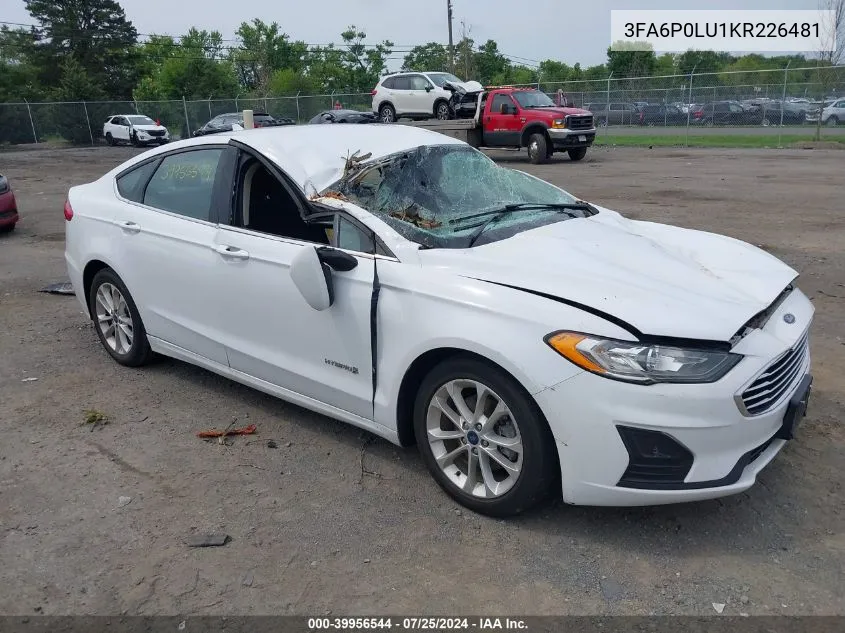 2019 Ford Fusion Hybrid Se VIN: 3FA6P0LU1KR226481 Lot: 39956544