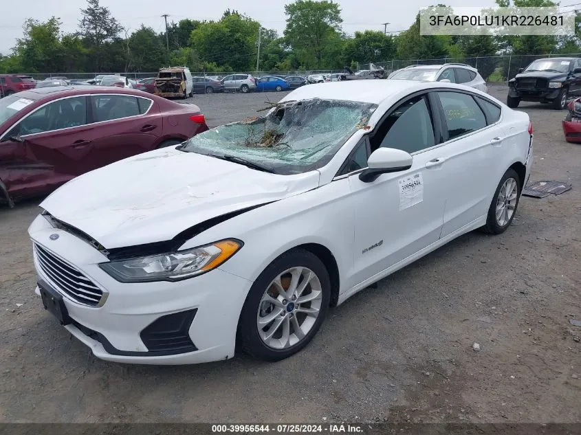 3FA6P0LU1KR226481 2019 Ford Fusion Hybrid Se