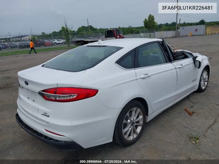 2019 Ford Fusion Hybrid Se VIN: 3FA6P0LU1KR226481 Lot: 39956544