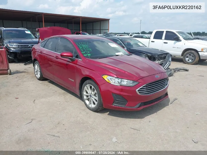 2019 Ford Fusion Hybrid Se VIN: 3FA6P0LUXKR220162 Lot: 39959547