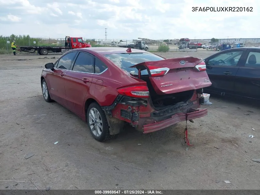 2019 Ford Fusion Hybrid Se VIN: 3FA6P0LUXKR220162 Lot: 39959547