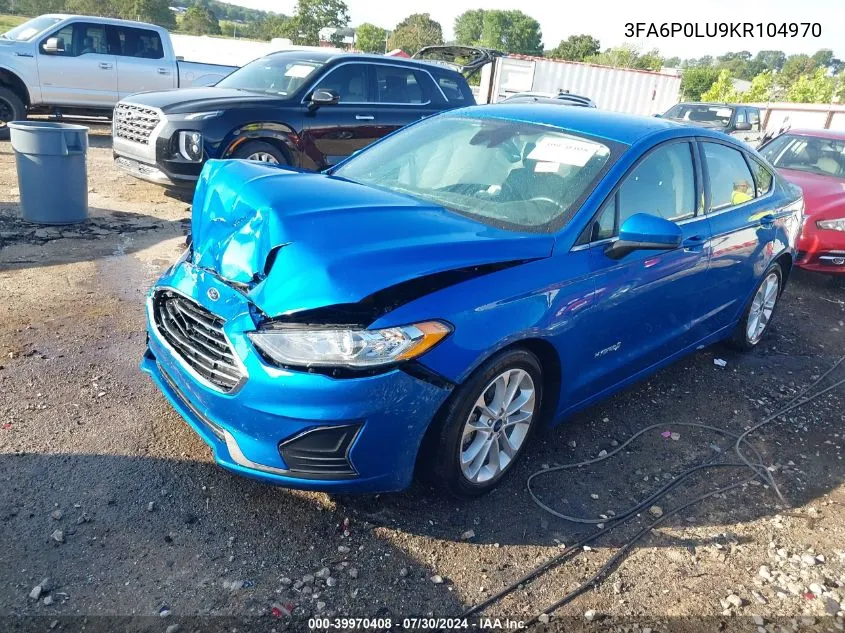 2019 Ford Fusion Hybrid Se VIN: 3FA6P0LU9KR104970 Lot: 39970408