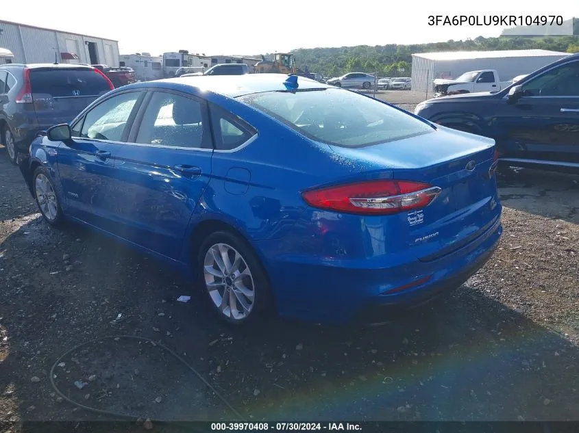 2019 Ford Fusion Hybrid Se VIN: 3FA6P0LU9KR104970 Lot: 39970408