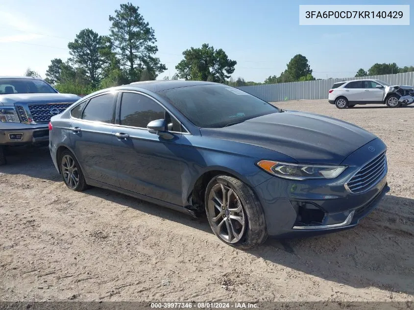 3FA6P0CD7KR140429 2019 Ford Fusion Sel