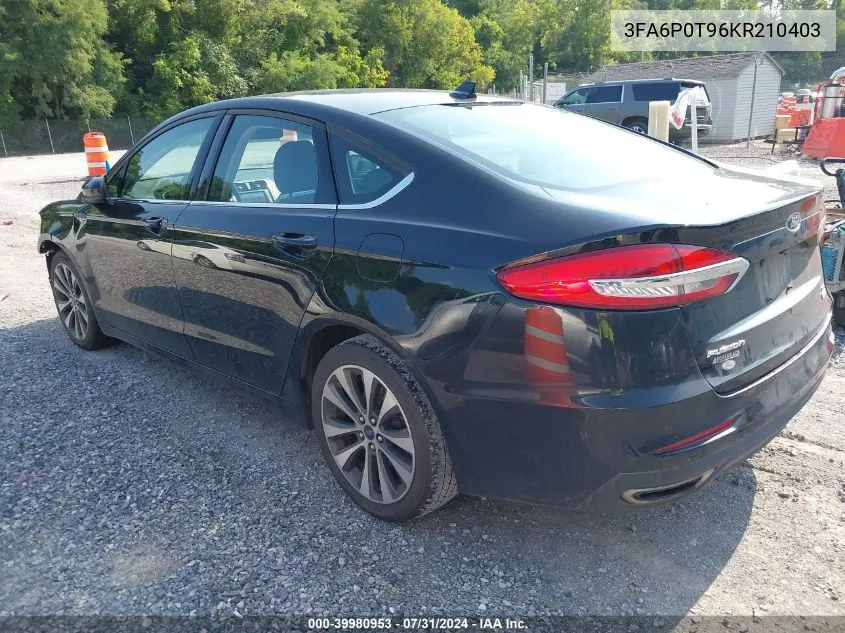 2019 Ford Fusion Se VIN: 3FA6P0T96KR210403 Lot: 39980953