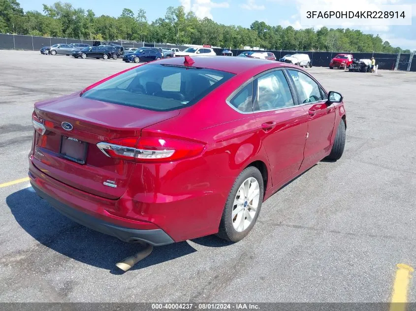 3FA6P0HD4KR228914 2019 Ford Fusion Se