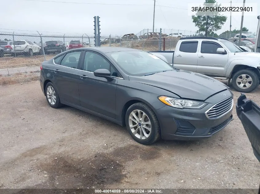 3FA6P0HD2KR229401 2019 Ford Fusion Se