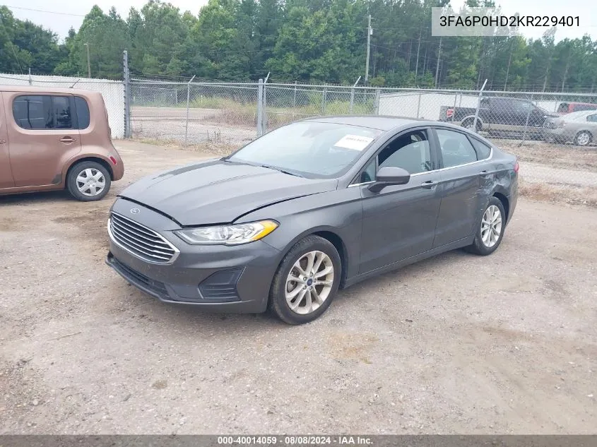 3FA6P0HD2KR229401 2019 Ford Fusion Se