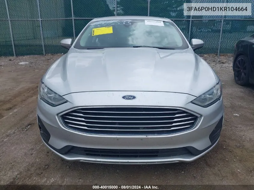 3FA6P0HD1KR104664 2019 Ford Fusion Se