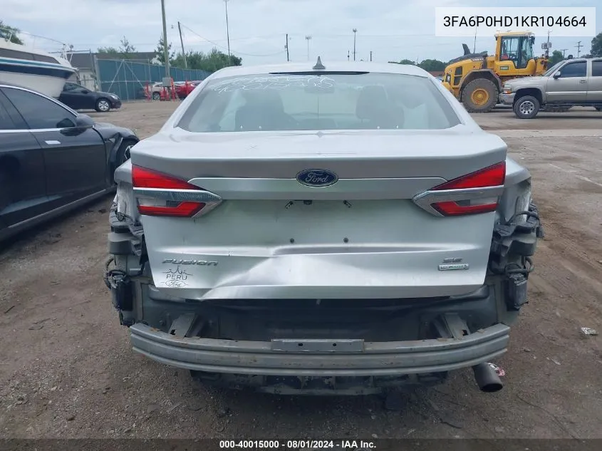 3FA6P0HD1KR104664 2019 Ford Fusion Se