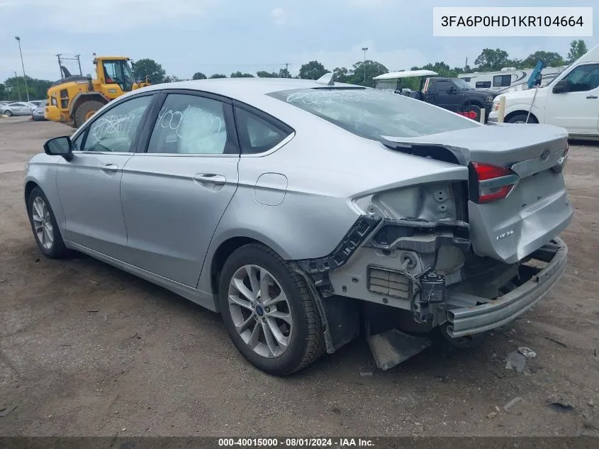 3FA6P0HD1KR104664 2019 Ford Fusion Se