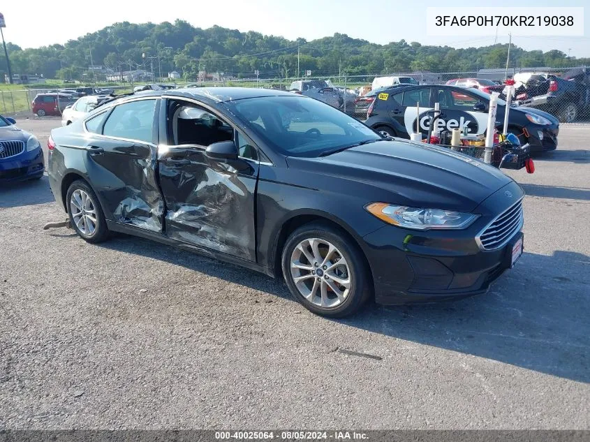 2019 Ford Fusion Se VIN: 3FA6P0H70KR219038 Lot: 40025064