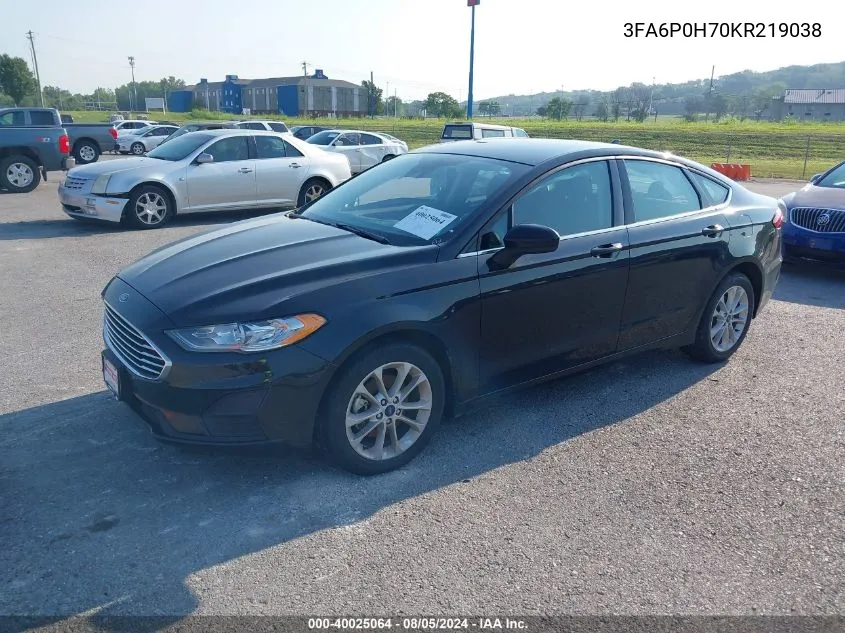 2019 Ford Fusion Se VIN: 3FA6P0H70KR219038 Lot: 40025064