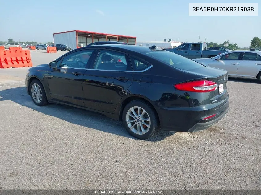 2019 Ford Fusion Se VIN: 3FA6P0H70KR219038 Lot: 40025064